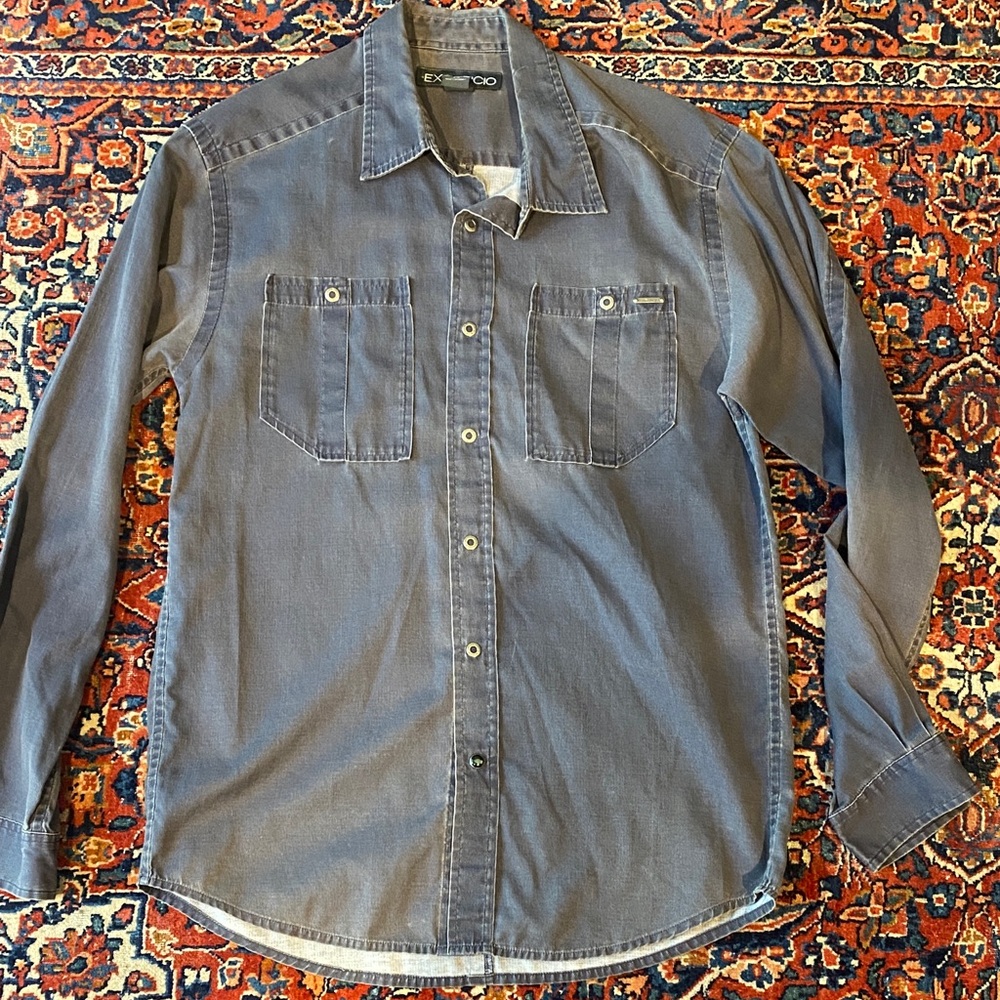 Exofficio Men's Casual Gray/blue Button Down Shirt